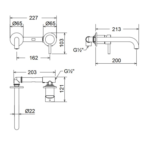 Μπαταρία Νιπτήρος Εντοιχισμού 2 οπών New Tech Antique Brass 12208-221